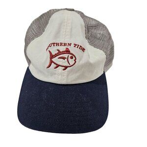 Southern Tide Trucker Cap With Embroidered Fish Logo Mesh Back Navy & Beige One